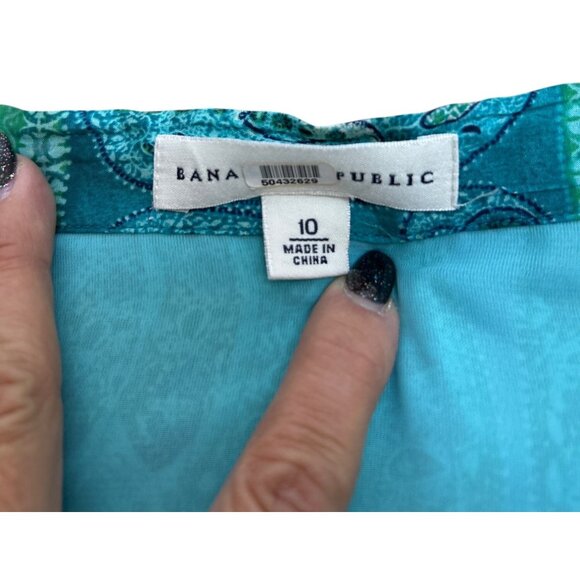Banana Republic Women's 10 Silk Blend Paisley Boho Midi Wrap Skirt Turquoise - Picture 9 of 12